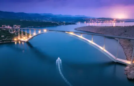 Aerial view of the futuristic bridge connecting the island of Krk to the mainland