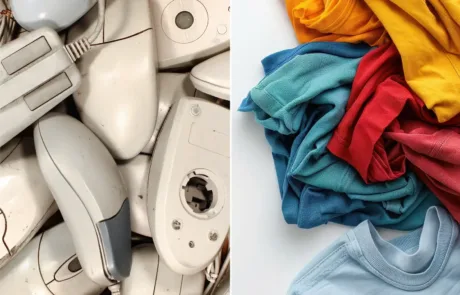 Symbolic image of electronic waste and textile waste