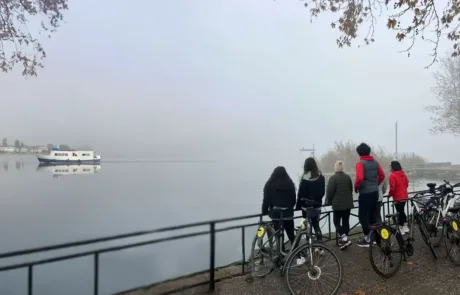 Participants in the DGFlake project during a bike ride around the lake
