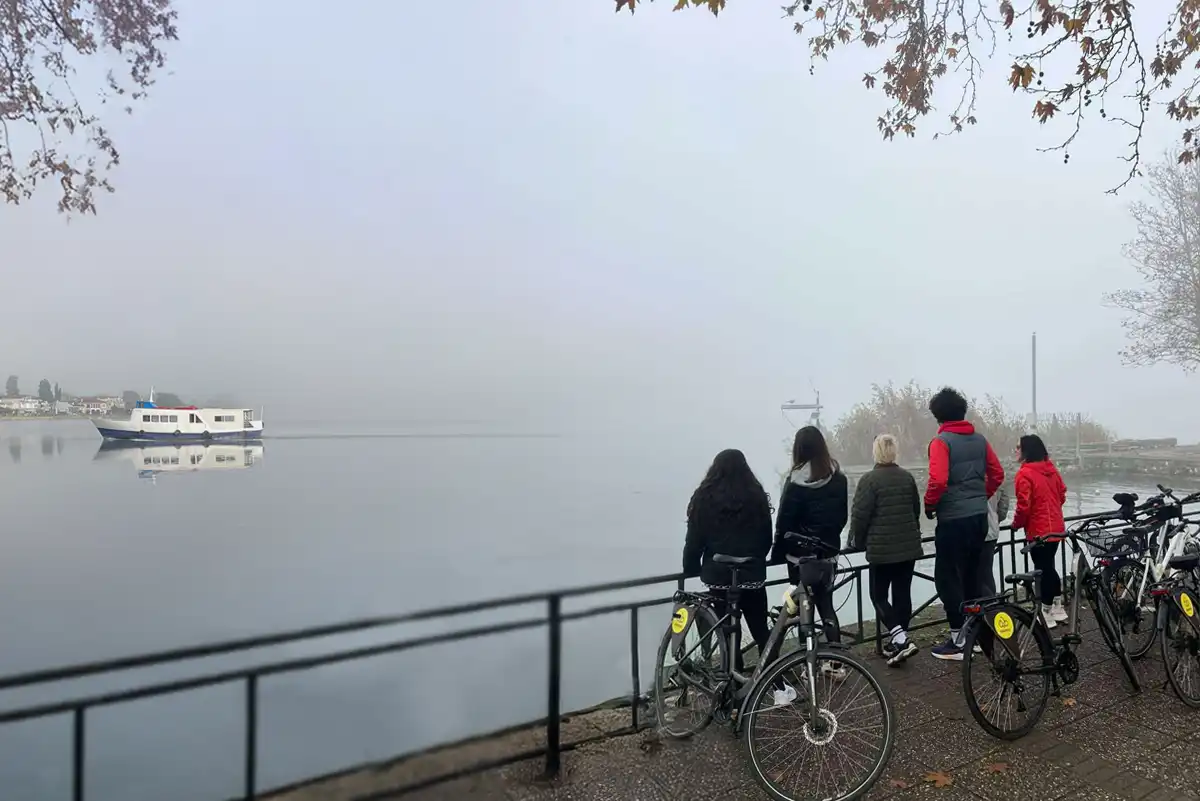 Participants in the DGFlake project during a bike ride around the lake